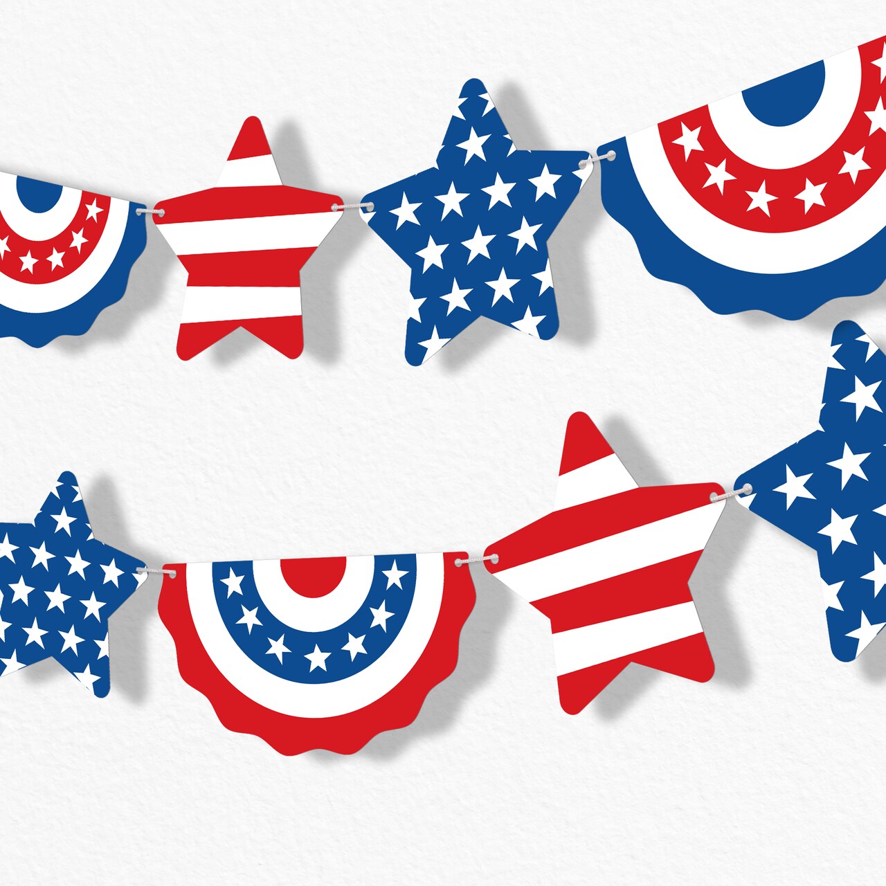 Big Dot of Happiness Stars & Stripes Patriotic Garland Banner, 4th of July Party Decor Backdrop, Holiday Banner, 30 Feet of Cord, 15 Shaped Pieces